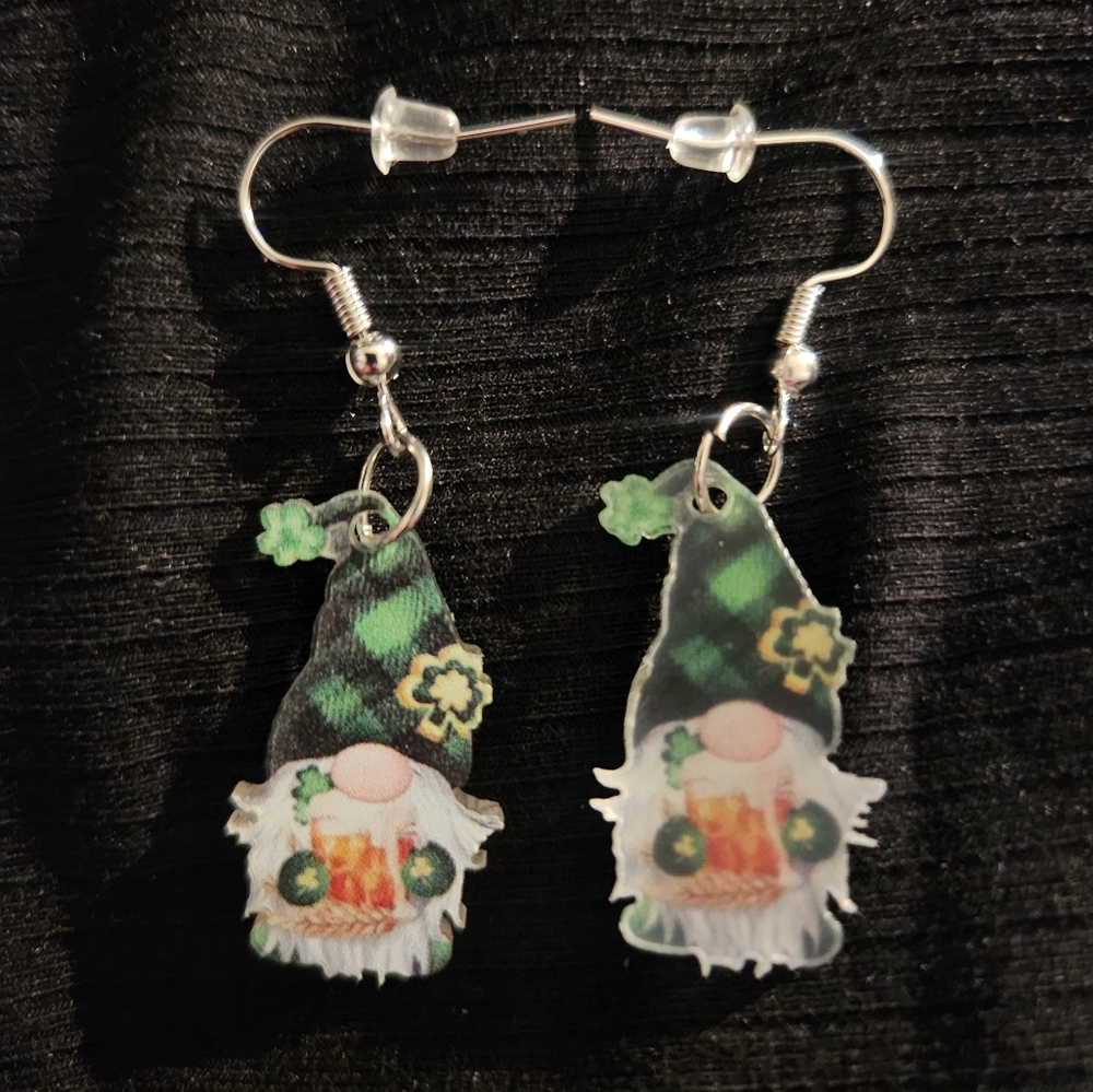 New Green Gnome St. Patrick's Day resin earrings